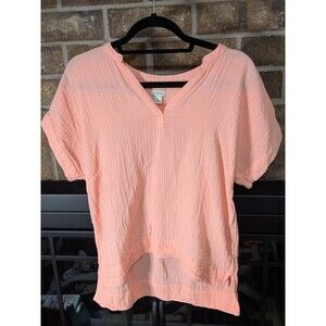 LLBean Women's Cloud Gauze Short- Sleeve Shirt Coral Quartz 100% cotton Sz Pet S